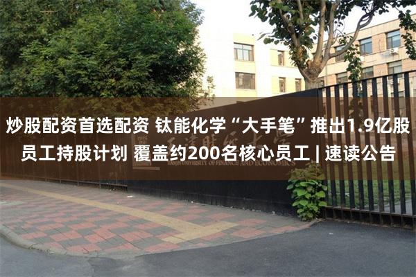 炒股配资首选配资 钛能化学“大手笔”推出1.9亿股员工持股计划 覆盖约200名核心员工 | 速读公告