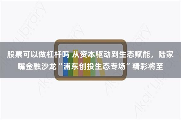 股票可以做杠杆吗 从资本驱动到生态赋能，陆家嘴金融沙龙“浦东创投生态专场”精彩将至