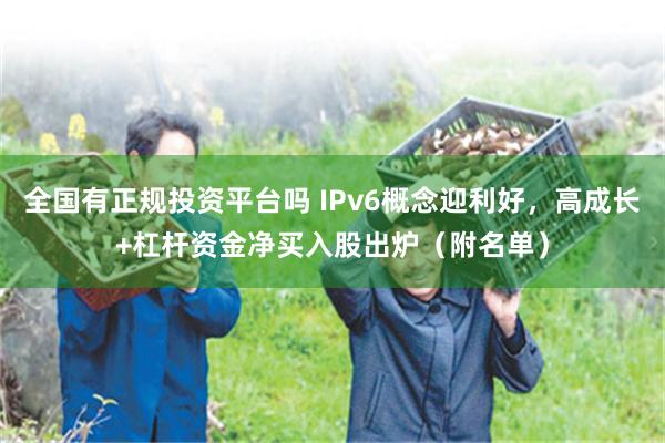 全国有正规投资平台吗 IPv6概念迎利好，高成长+杠杆资金净买入股出炉（附名单）