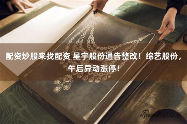 配资炒股来找配资 星宇股份通告整改！综艺股份，午后异动涨停！