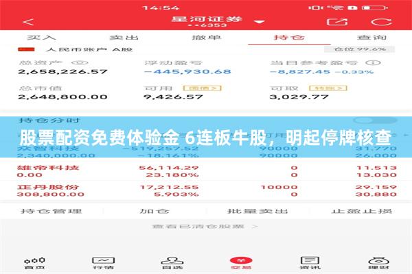 股票配资免费体验金 6连板牛股，明起停牌核查