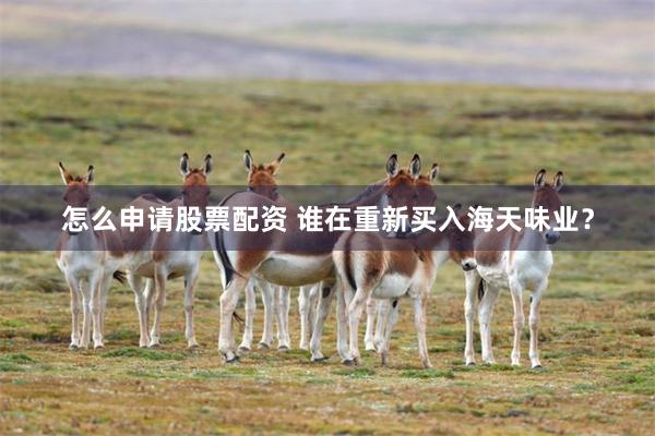 怎么申请股票配资 谁在重新买入海天味业？